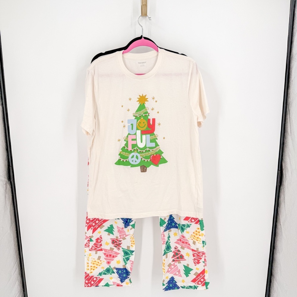 Old Navy Cream and Multicolored Christmas Pajama Set